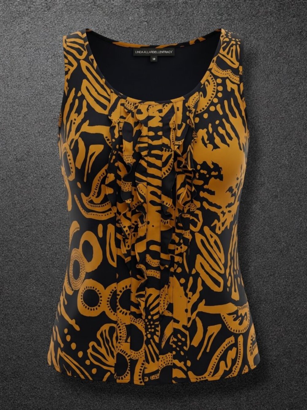 Linda Allard Ellen Tracy Navy & Rust Tribal Ruffle Cotton Tank 10